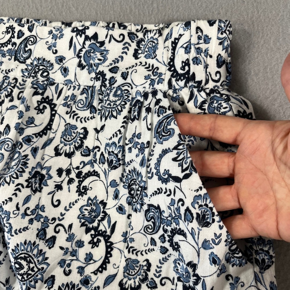 NWT LOFT Women's Medium Blue White Floral Print paisley a-line linen skirt - Picture 4 of 8